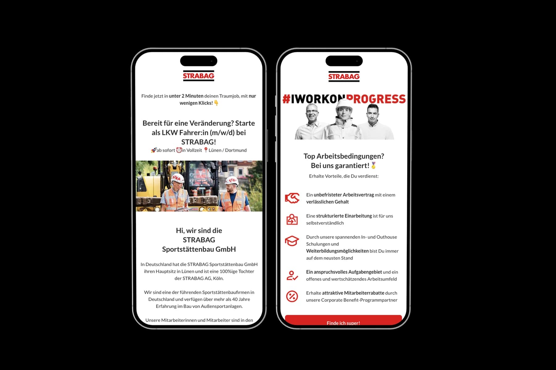 STRABAG: Social media recruiting with a mobile career page for STRABAG Sportstättenbau