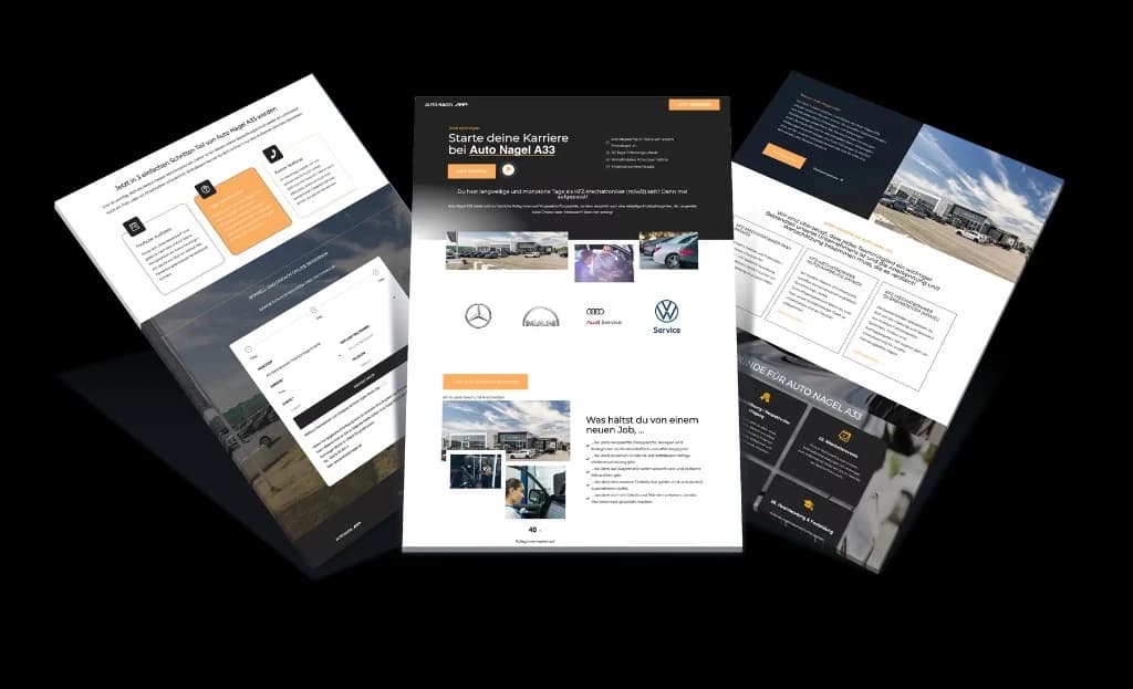 Auto Nagel careers page for automotive technicians in three views