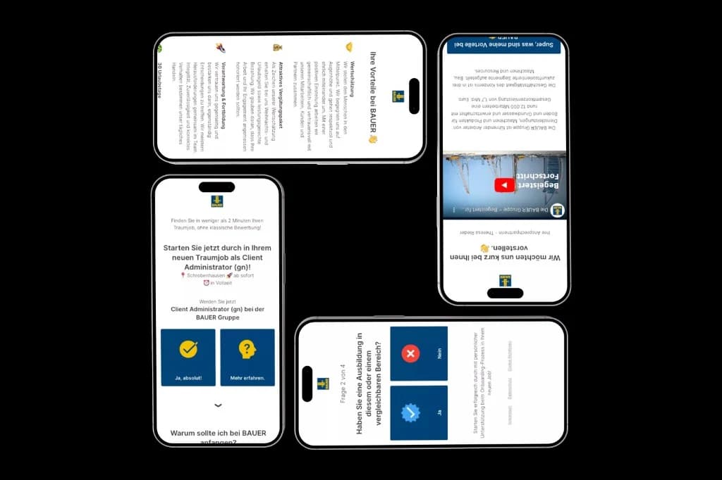 Mobile application funnel of Bauer Gruppe in several smartphone views