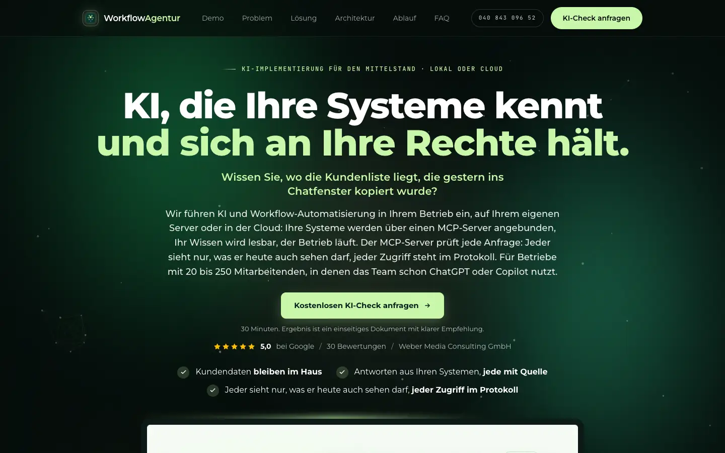 Homepage of workflow-agentur.com, the sister agency for AI automation