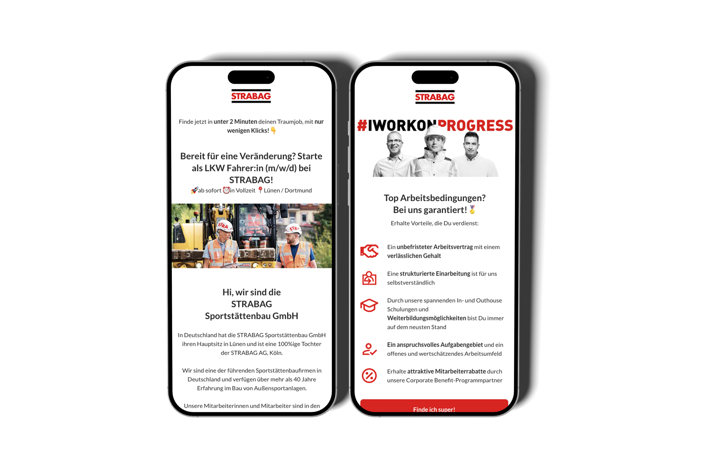 STRABAG – recruiting campaign, mobile mockups
